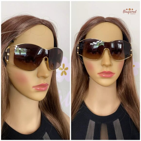 Auth LOUIS VUITTON Brown Gold Speckling Metal Frame Oversized Lens Sunglasses - Picture 4 of 12